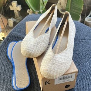 Women's Beige Knit Ballet Flats - Slip-On Comfort Flats